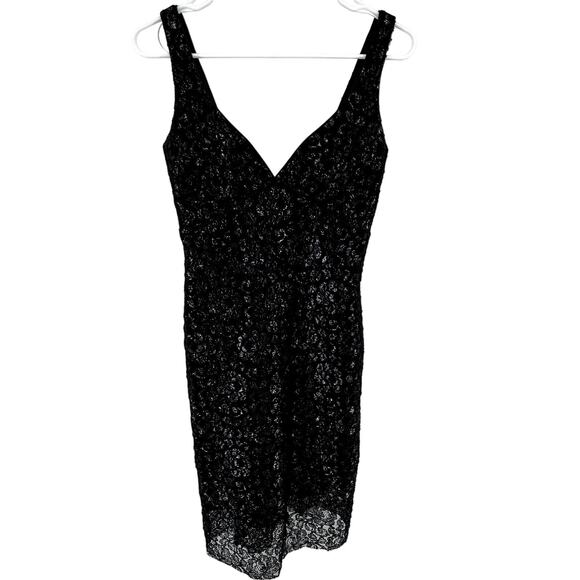 Hugo Buscati Dress Lace Embroidered Deep V Line Cocktail Party Chic Black 4 - Picture 2 of 6